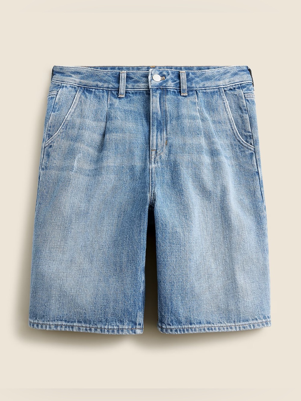 J. Crew Midlength Denim Short in Blue Wash Cotton Rigid Jean Shorts Mid-Thigh